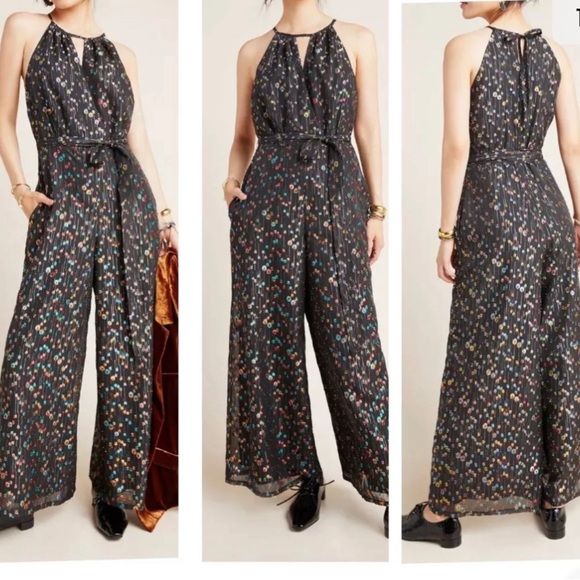 Eva Franco Edita Halter Jumpsuit Metallic Accents 10 - Picture 1 of 8